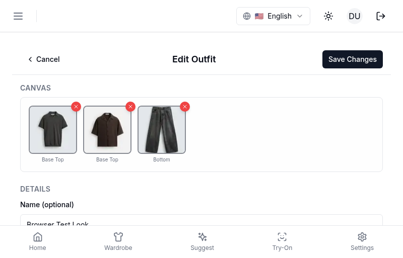 Studio editor pre-filled with an existing outfit