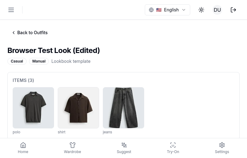 Outfit detail after edit save