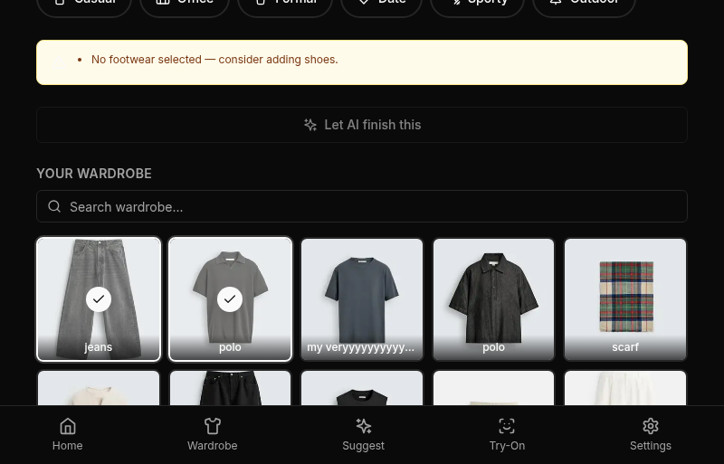 Canvas with items placed in each slot