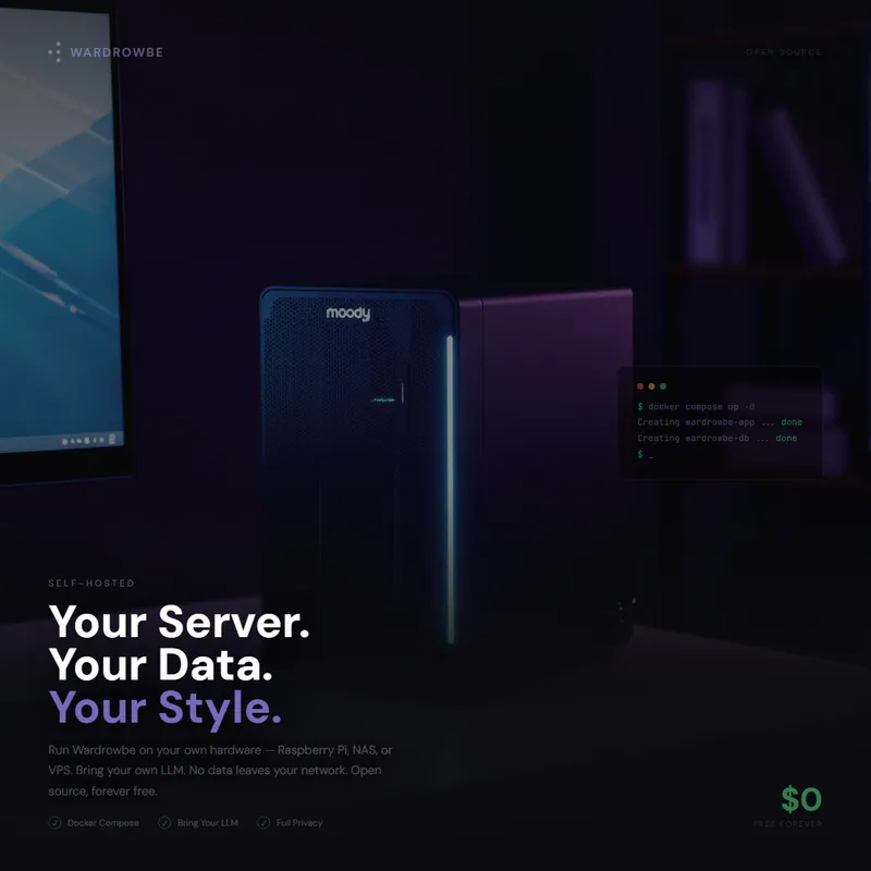 Self-hosted wardrobe application running on personal server with Docker
