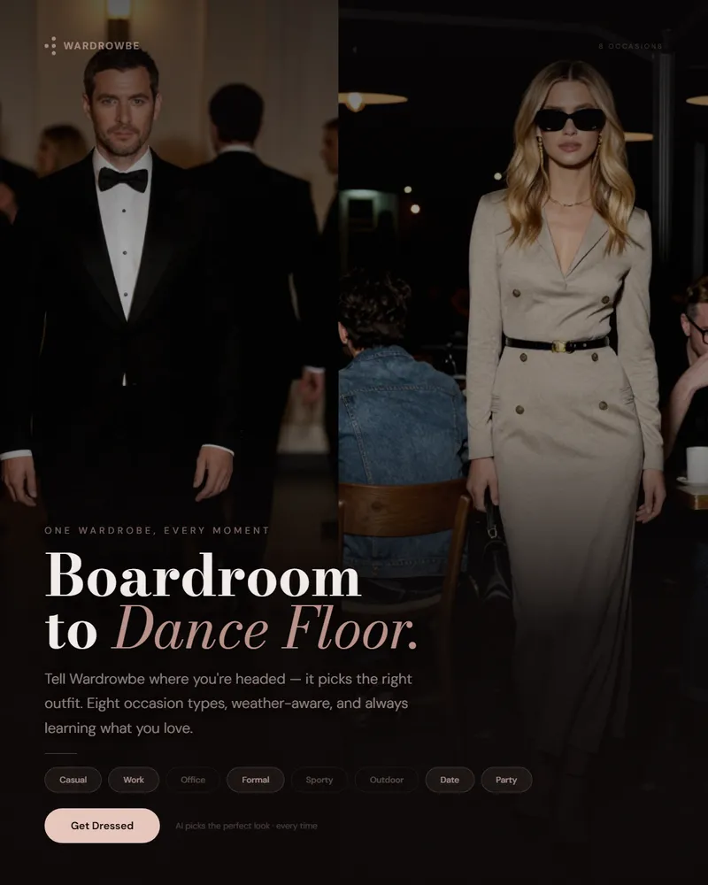 Man in formal suit and woman in elegant dress representing occasion-based outfit selection