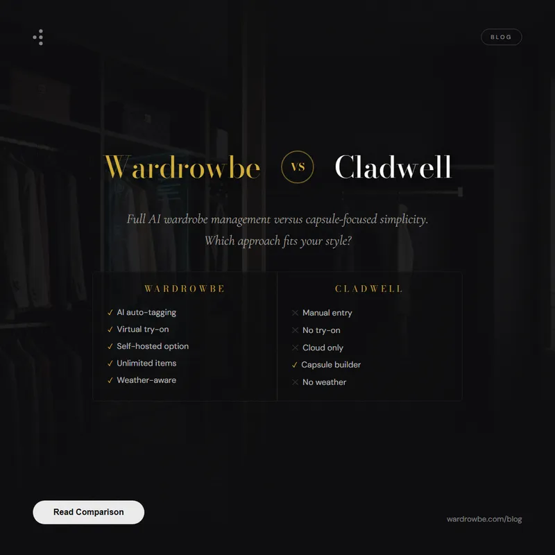 Two wardrobe apps compared side by side showing outfit suggestions and AI features